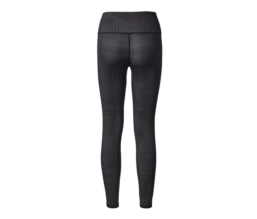 Czarne, dwustronne legginsy sportowe z geometrycznym wzorem.
