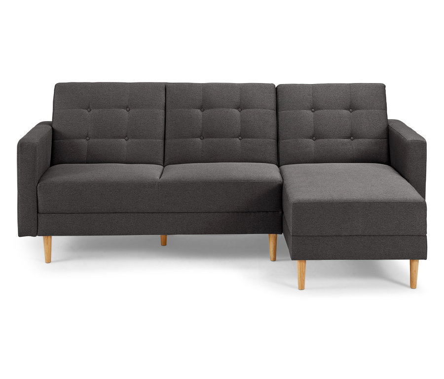 Szara sofa narożna sprężynowa ze skrzynią.