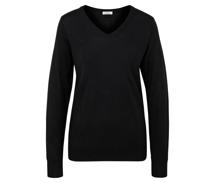 Czarny sweter z dekoltem w serek.