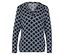 Damska bluzka z długim rękawem, granatowa z białym geometrycznym wzorem.