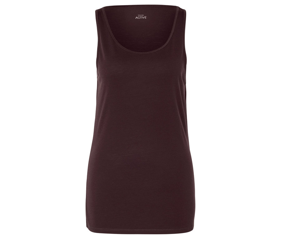 Ciemnofioletowy top na białym tle.