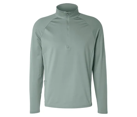 Termiczna koszulka sportowa »Half Zip« w kolorze szałwiowej zieleni, z długimi rękawami i kołnierzem.