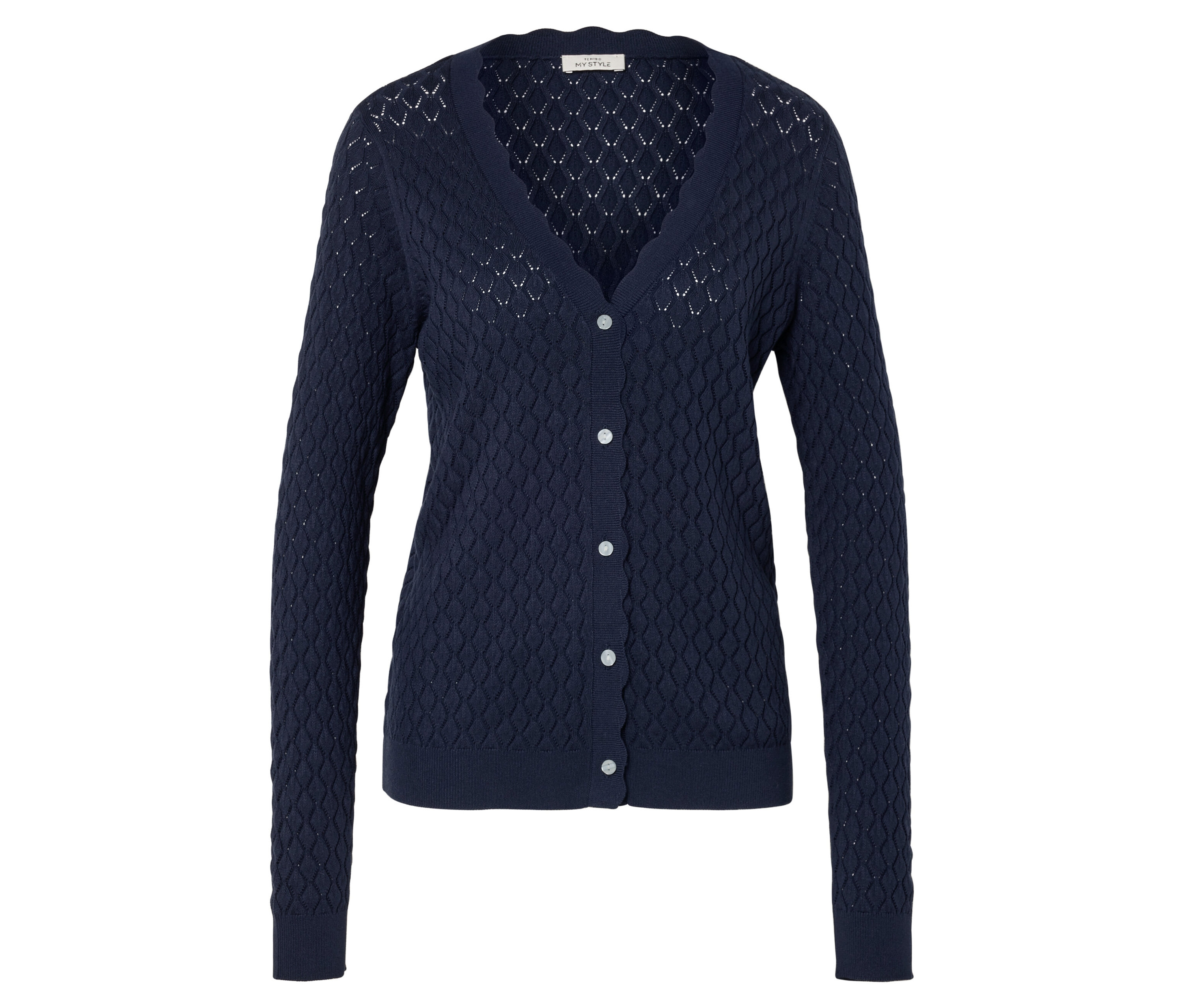 Tchibo - Kardigan z dzianiny z ażurowym wzorem- niebieski