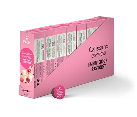 Opakowanie Cafissimo Flavoured Espresso – White Choc & Raspberry – 80 kapsułek.
