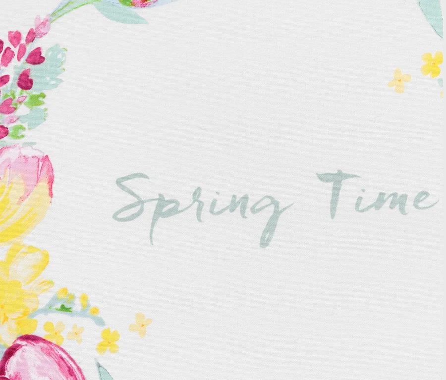 Wieniec kwiatowy i napis Spring Time. Komplet 3 bawełnianych ściereczek kuchennych.