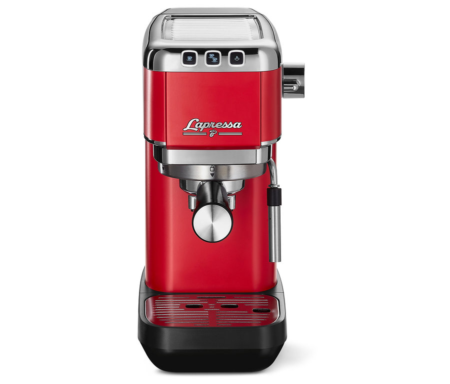Czerwony ekspres kolbowy do kawy »Lapressa«.