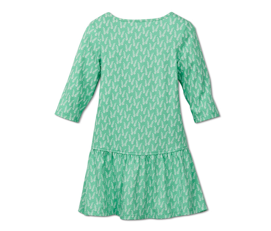 Zielona sukienka dżersejowa z kwiatowym nadrukiem na całej powierzchni.