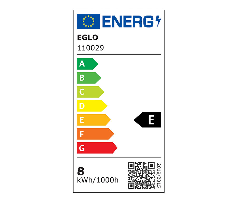 Etykieta energetyczna urządzenia klasy E.