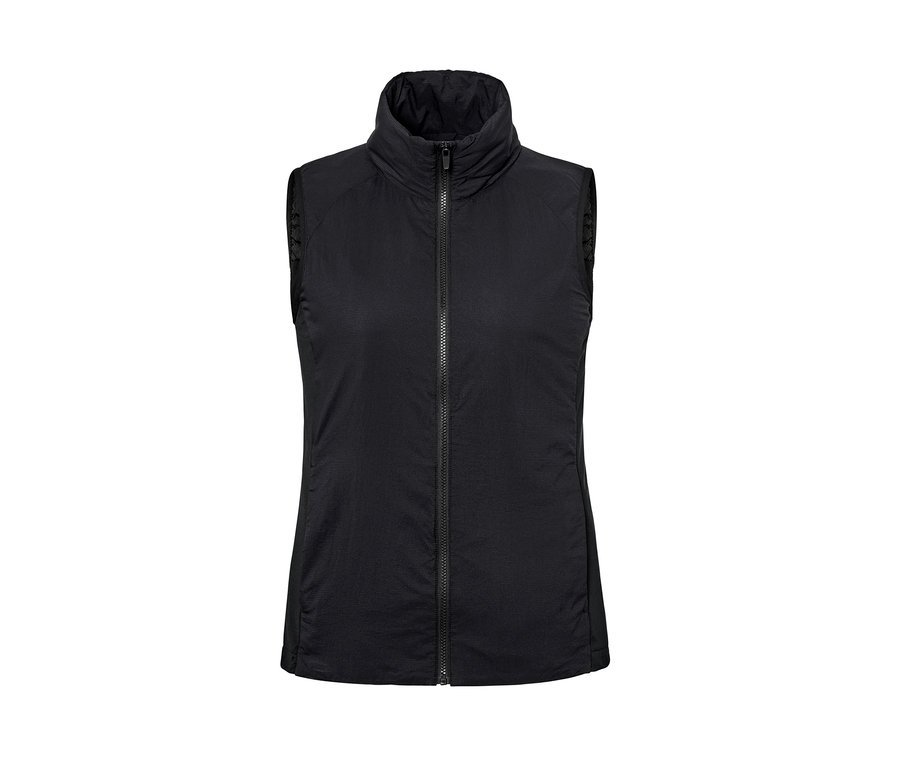 Czarna kamizelka do biegania zapinana na zamek błyskawiczny.