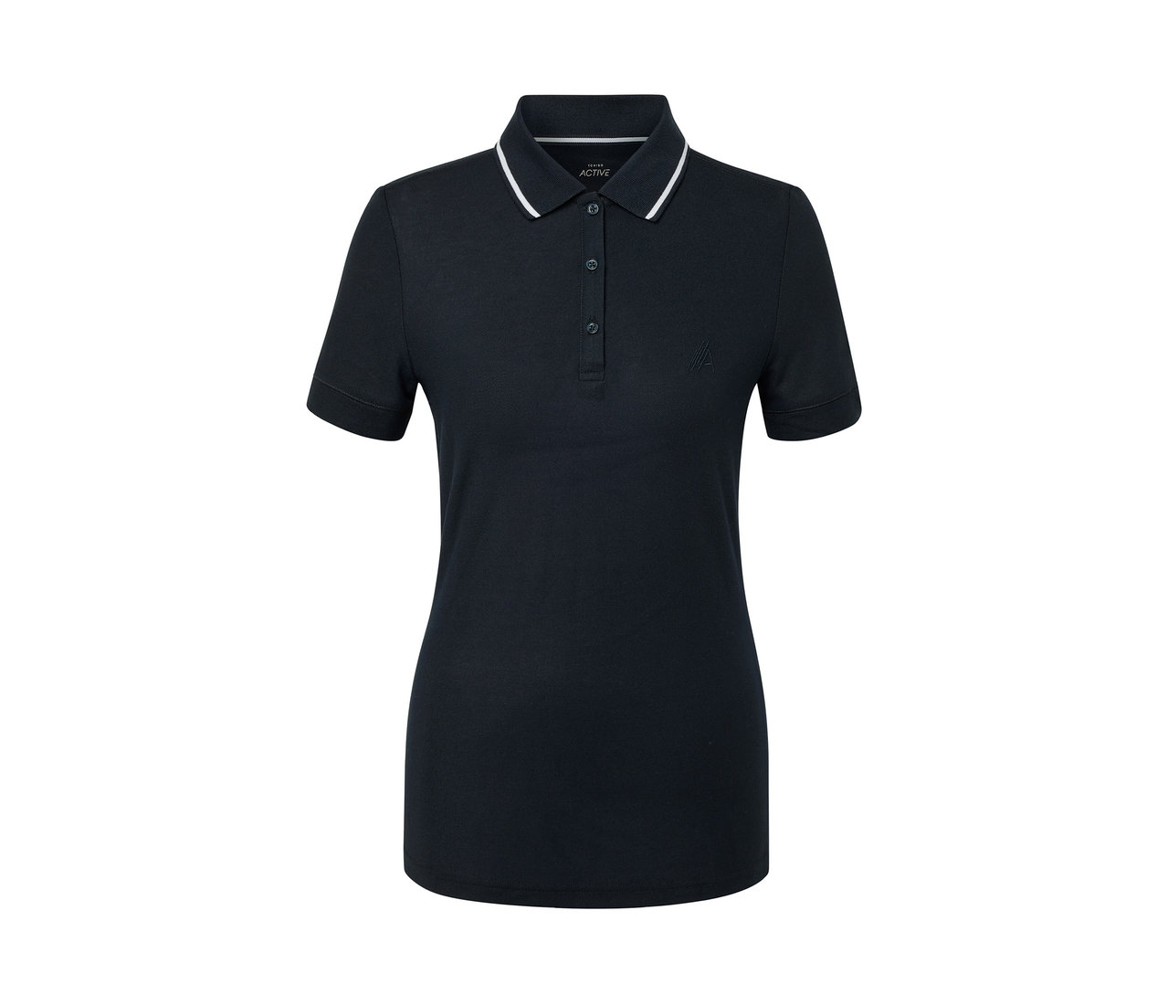 Granatowa funkcyjna koszulka polo z białym kołnierzykiem.