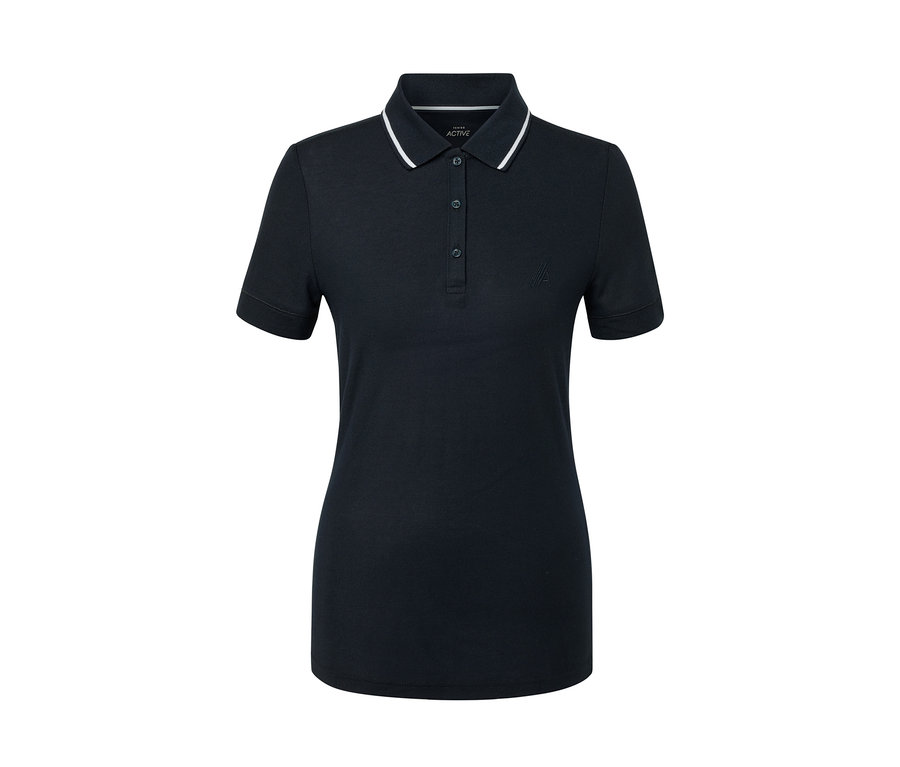 Granatowa funkcyjna koszulka polo z białym kołnierzykiem.