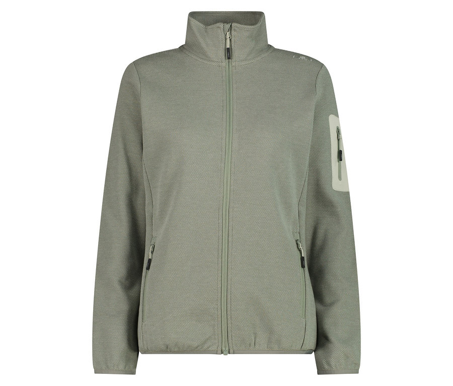 Prezentowana jest jasnozielona kurtka polarowa CMP zapinana na zamek błyskawiczny z kieszeniami bocznymi.