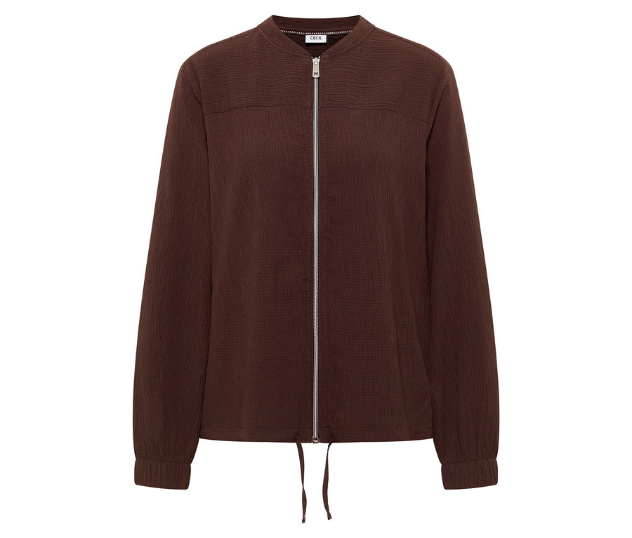 Brązowa kurtka bomberka CECIL zapinana na zamek błyskawiczny ze sznurkiem u dołu.