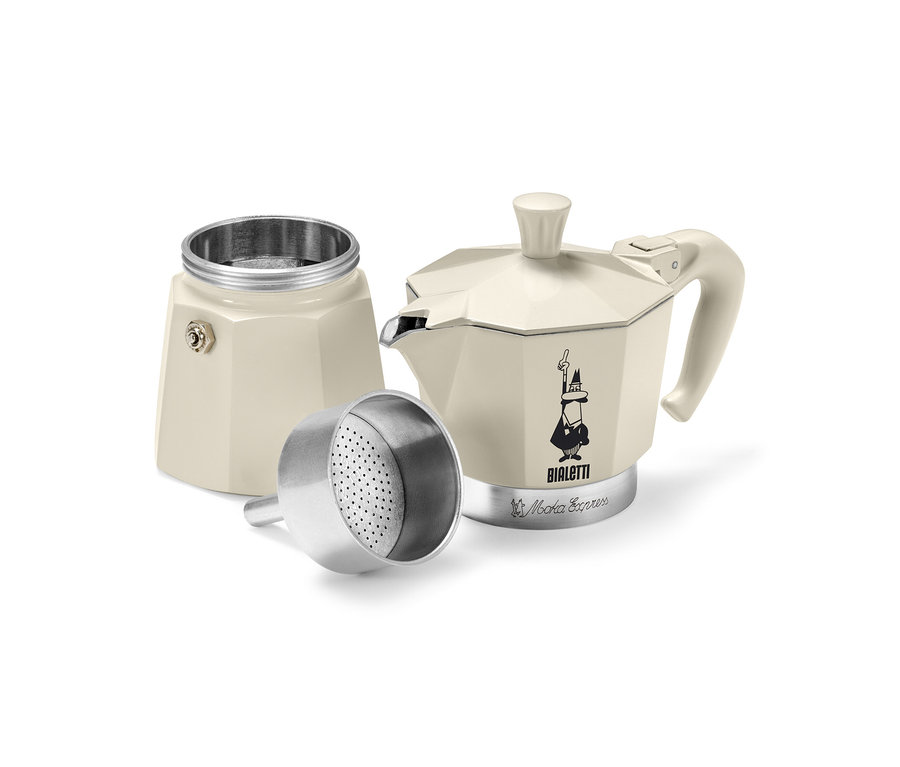 Rozłożona kremowa kawiarka do espresso »Bialetti Moka Express« 190 ml.