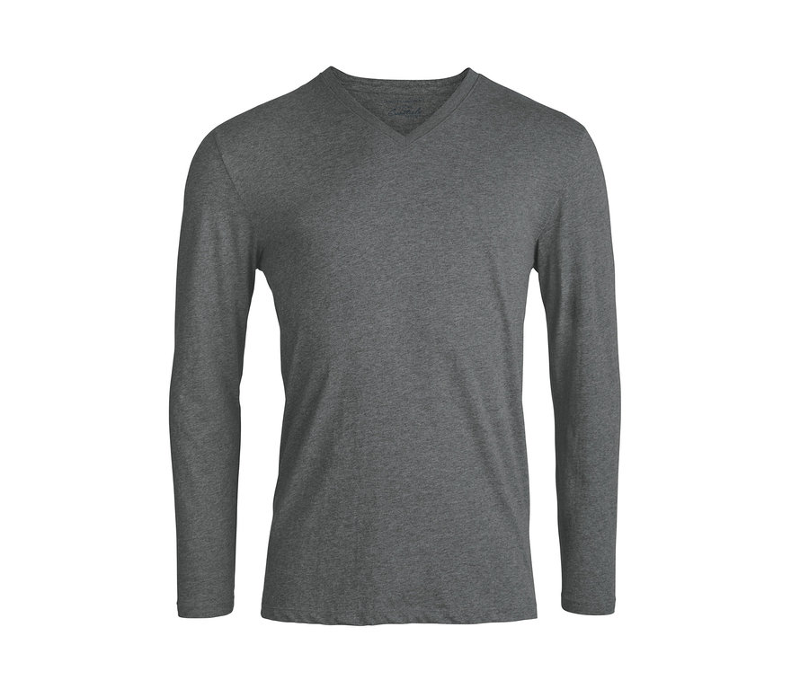 Szara piżama męska z długim rękawem i dekoltem w serek.