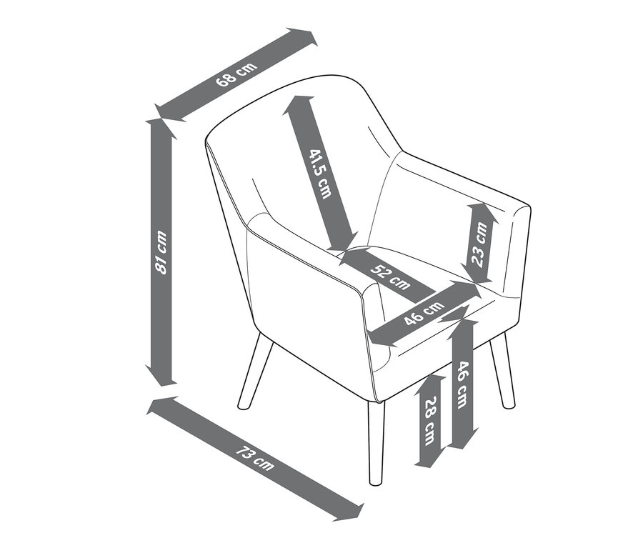 Wymiary fotela z kwiatowym nadrukiem.