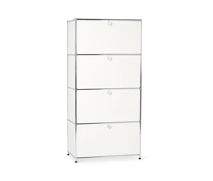 Biała metalowa szafka typu highboard »CN3« z 4 komorami z klapami.