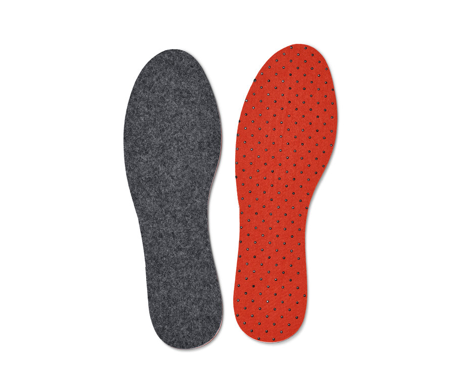 Ciepłe wkładki do butów, 1 para, jedna szara, druga czerwona z czarnymi kropkami.