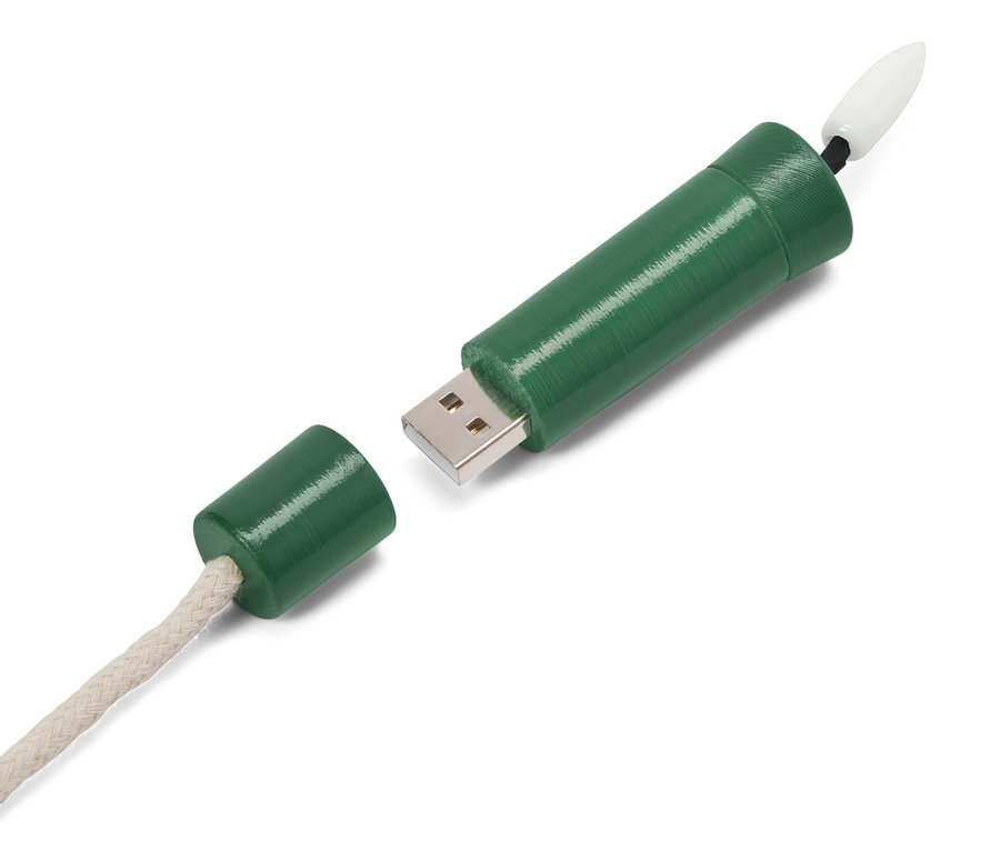 Zielona lampka LED na butelkę „Świeca” ze złączem USB i kablem.