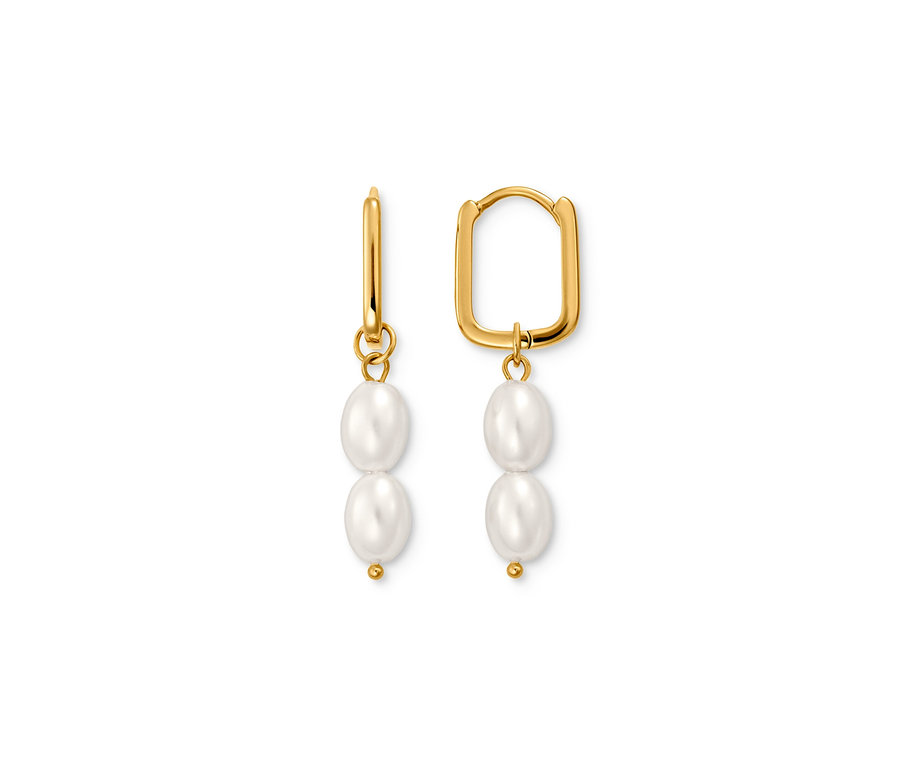 Dwa złote wiszące kolczyki z perłami.