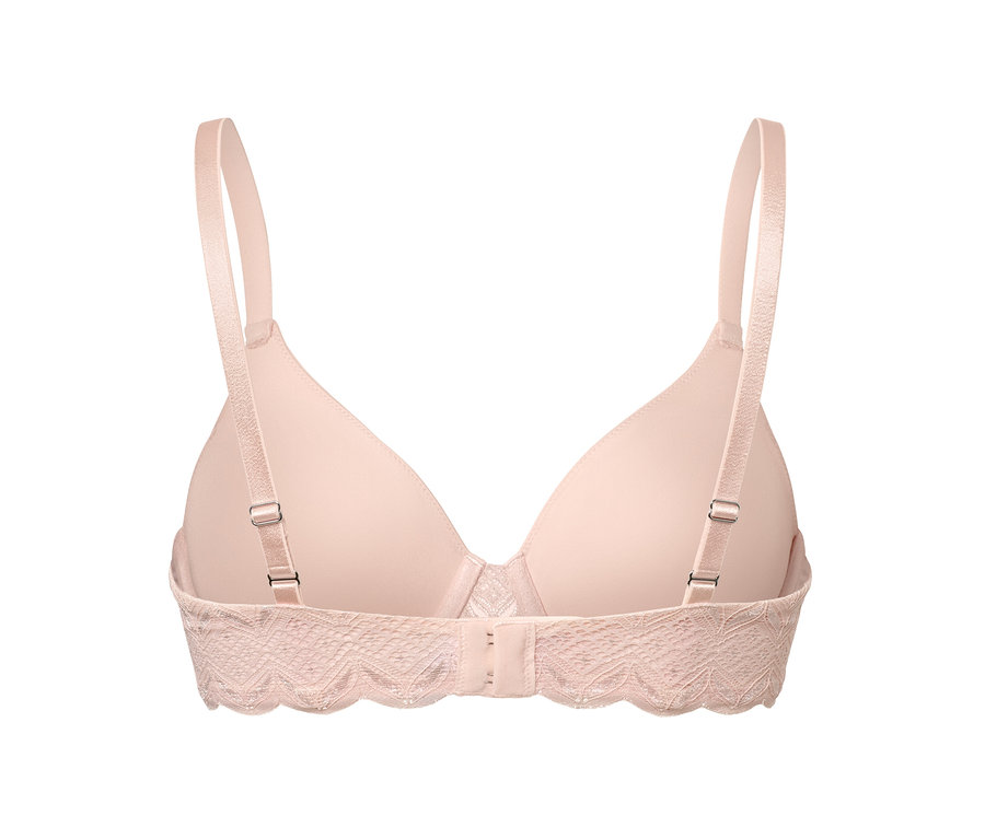 Szczegółowy widok z tyłu różowego biustonosza na fiszbinach.