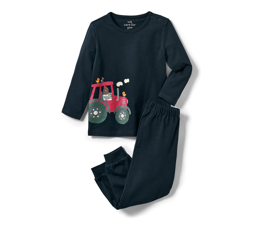 Granatowa piżama dziecięca z czerwonym traktorem.