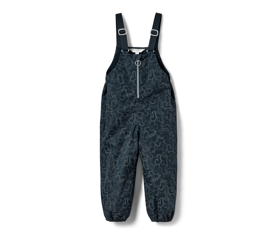 Granatowe dziecięce spodnie termoaktywne z elementami odblaskowymi.