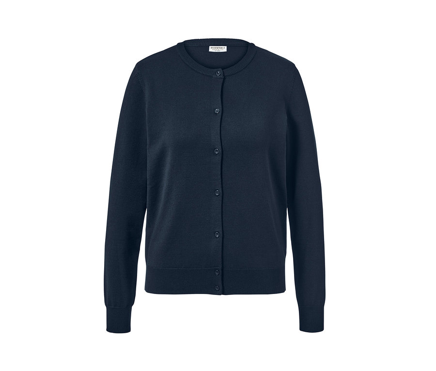 Granatowy kardigan z cienkiej dzianiny.