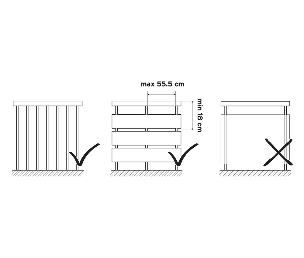 Ilustracja przedstawia trzy różne rodzaje ogrodzeń z haczykiem pod dwoma pierwszymi i X pod trzecim.