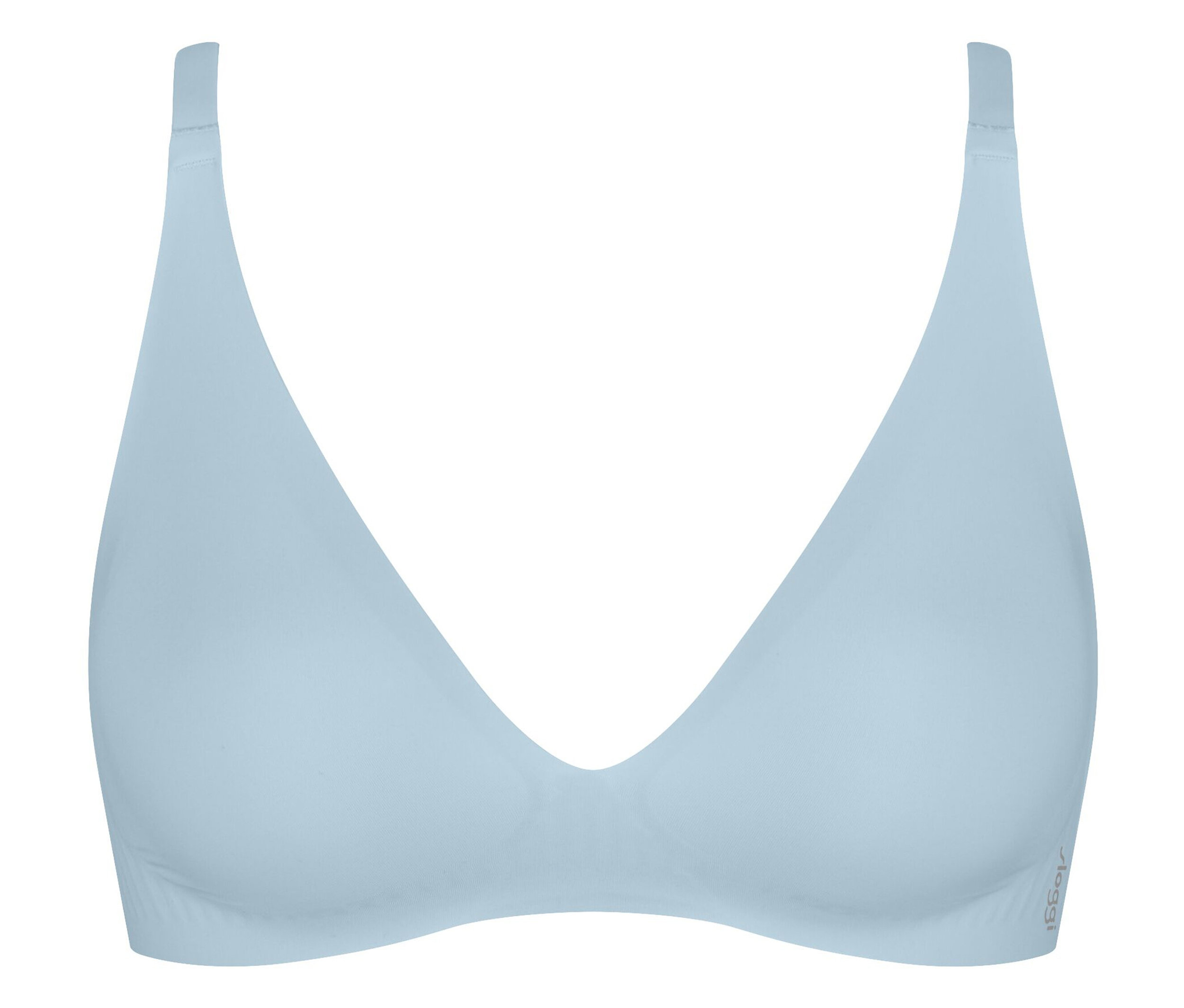 Jasnoniebieski biustonosz trójkątny bez fiszbinów.