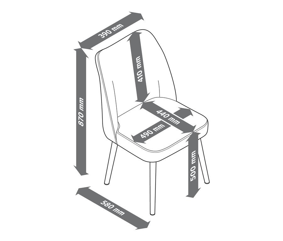 Wymiary krzesła tapicerowanego z litego drewna dębowego.