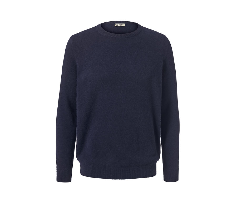 Granatowy sweter z kaszmiru z okrągłym dekoltem.
