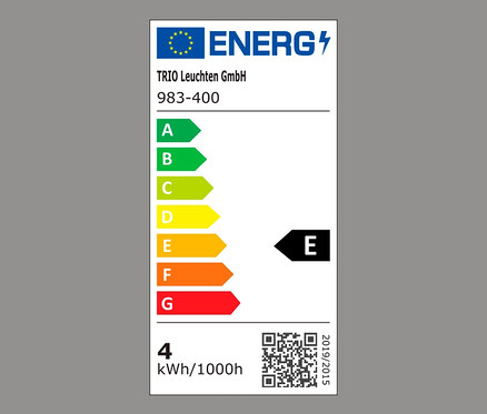 Etykieta energetyczna klasy E dla oprawy oświetleniowej.