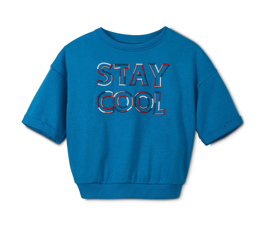 Niebieska krótka bluza z napisem STAY COOL.