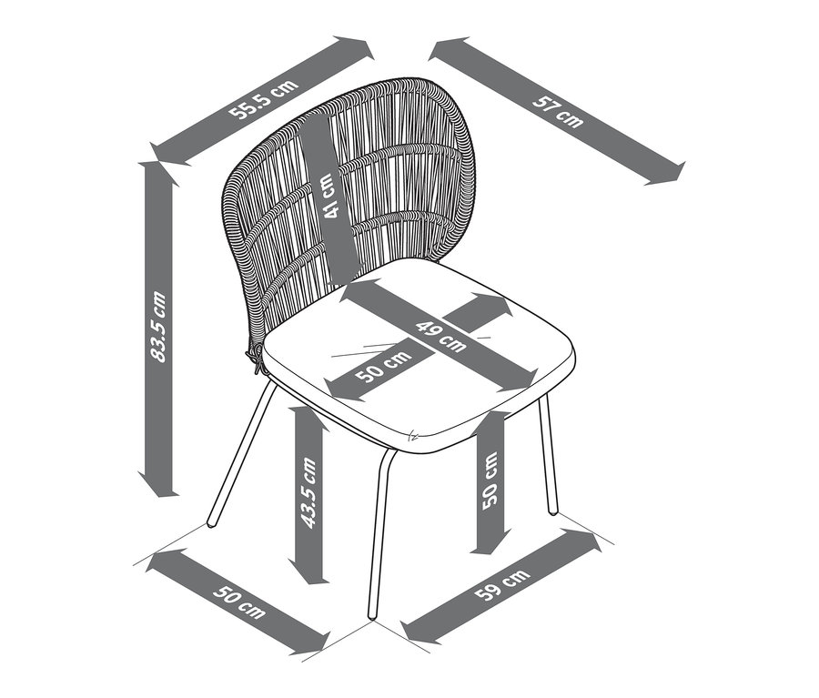 Wymiary krzesła z plecionką tekstylną.