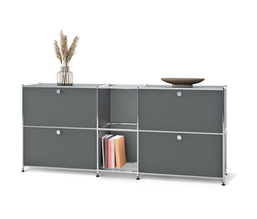 Szara metalowa szafka typu sideboard »CN3« z 4 klapami.