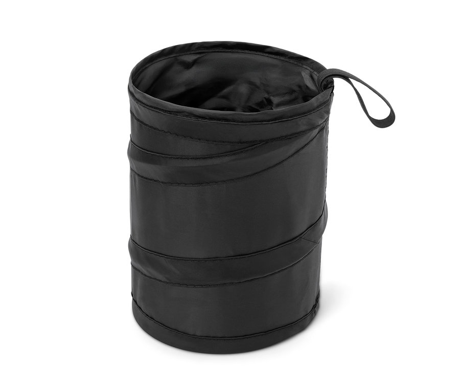 Czarny składany kosz na śmieci.