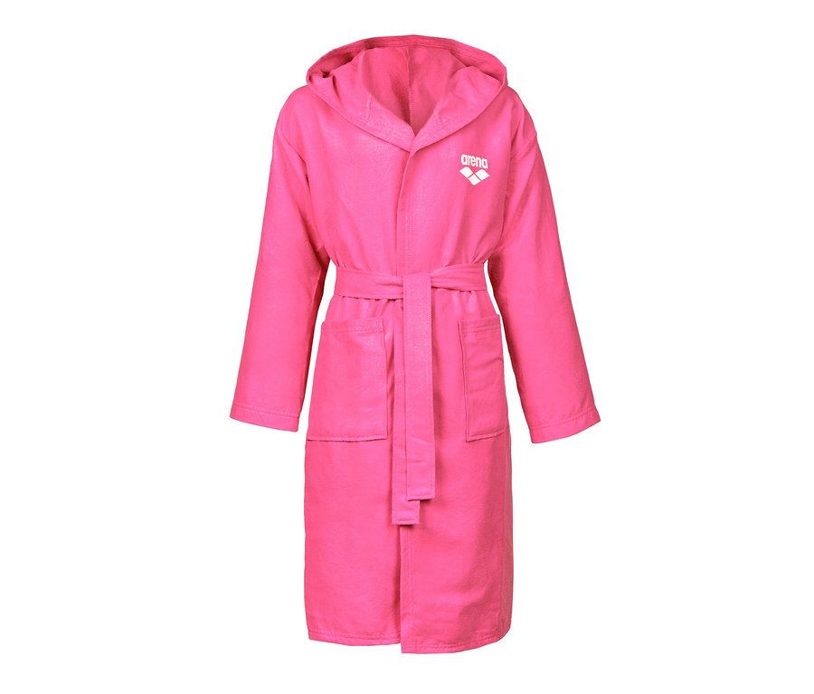 Różowy dziecięcy szlafrok z mikrofibry arena Zeal z kapturem, paskiem i kieszeniami.