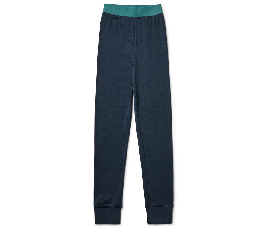 Granatowe legginsy z turkusowym pasem.