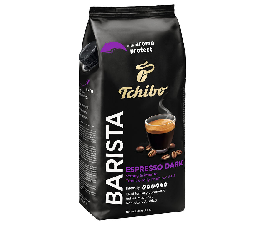 Czarne opakowanie kawy ziarnistej BARISTA Espresso Dark – 1 kg.