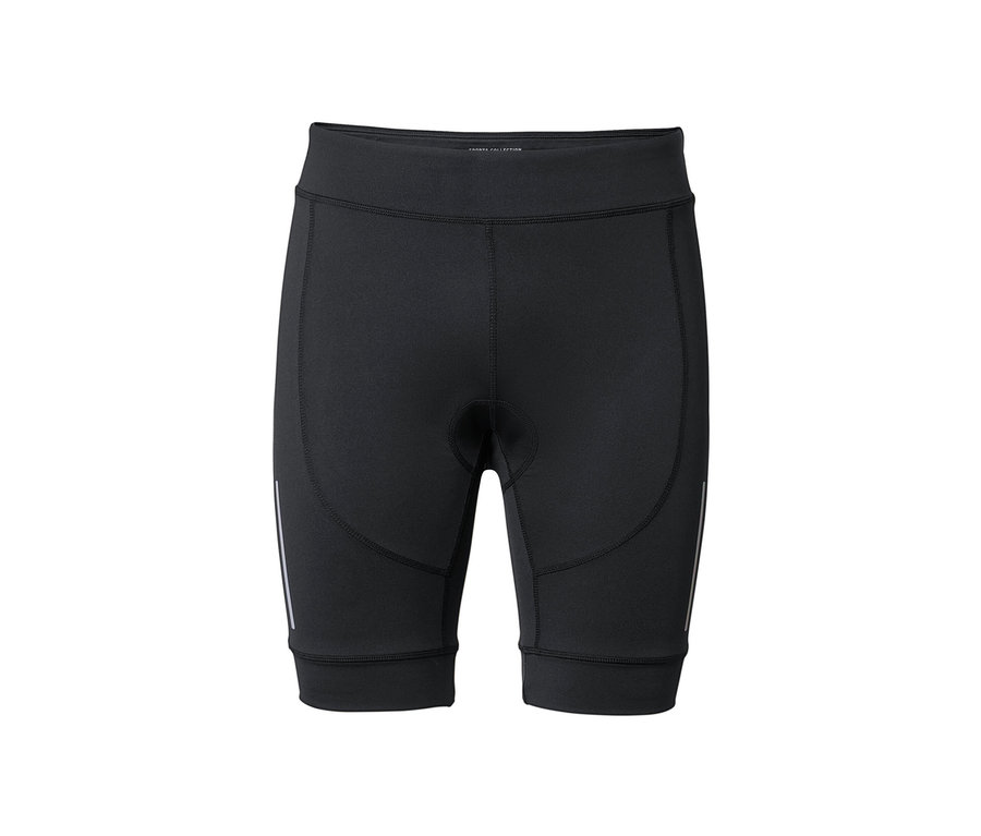 Czarne spodenki rowerowe na białym tle.