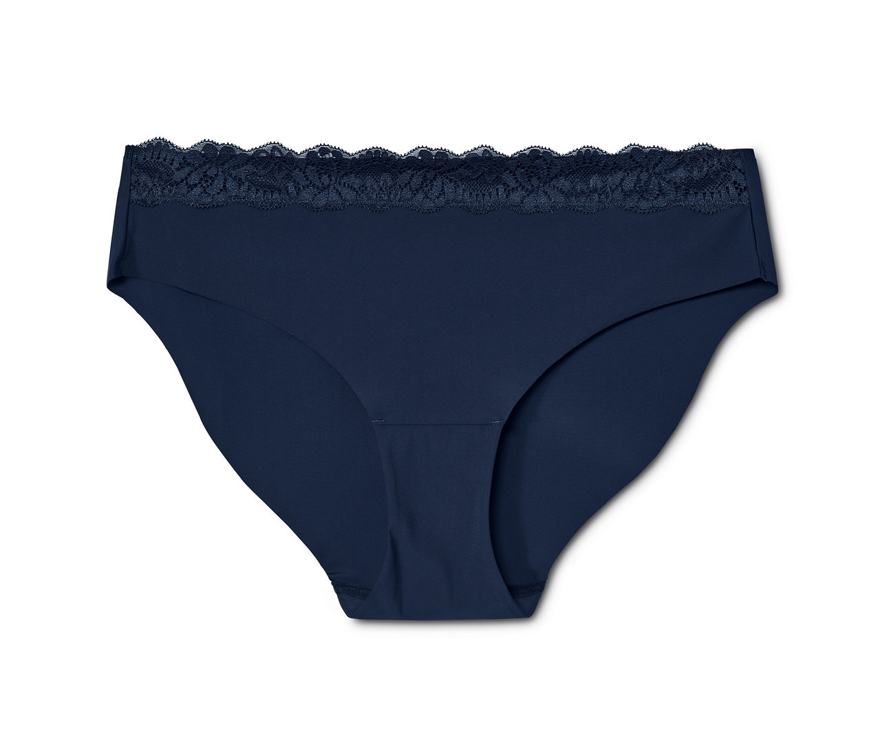Granatowe figi damskie «Magic Cut» z koronką u góry.