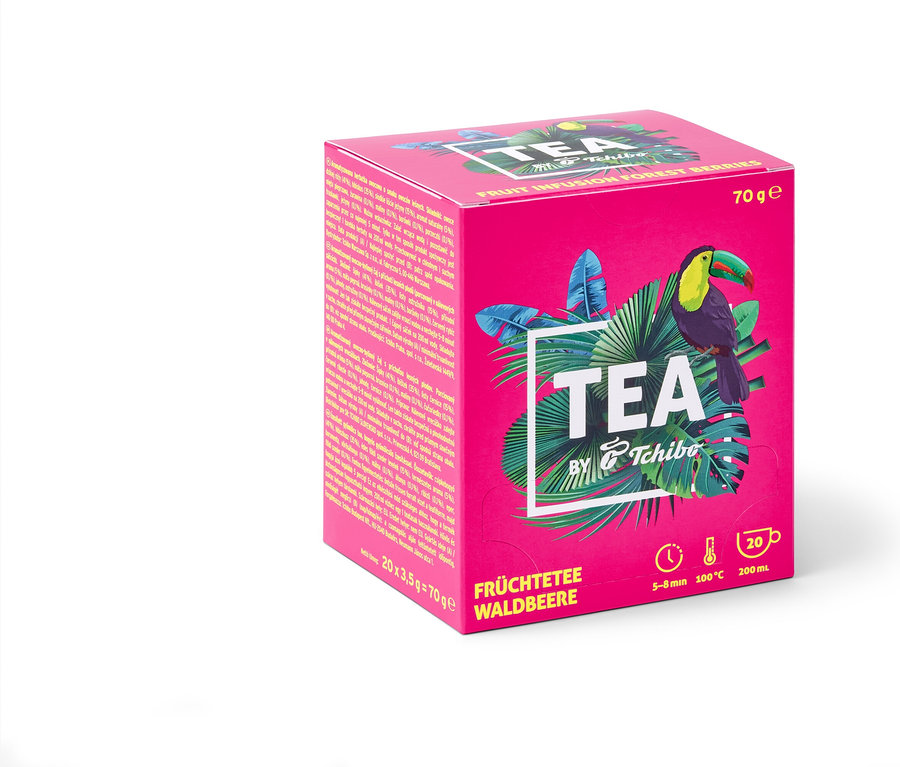 Opakowanie herbaty owocowej TEA by Tchibo o smaku leśnych jagód - 8x 20 torebek.