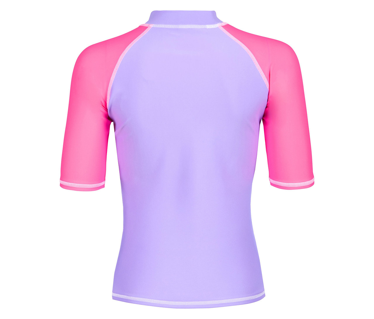 Fioletowo-różowa koszulka z krótkim rękawem, widok z tyłu.