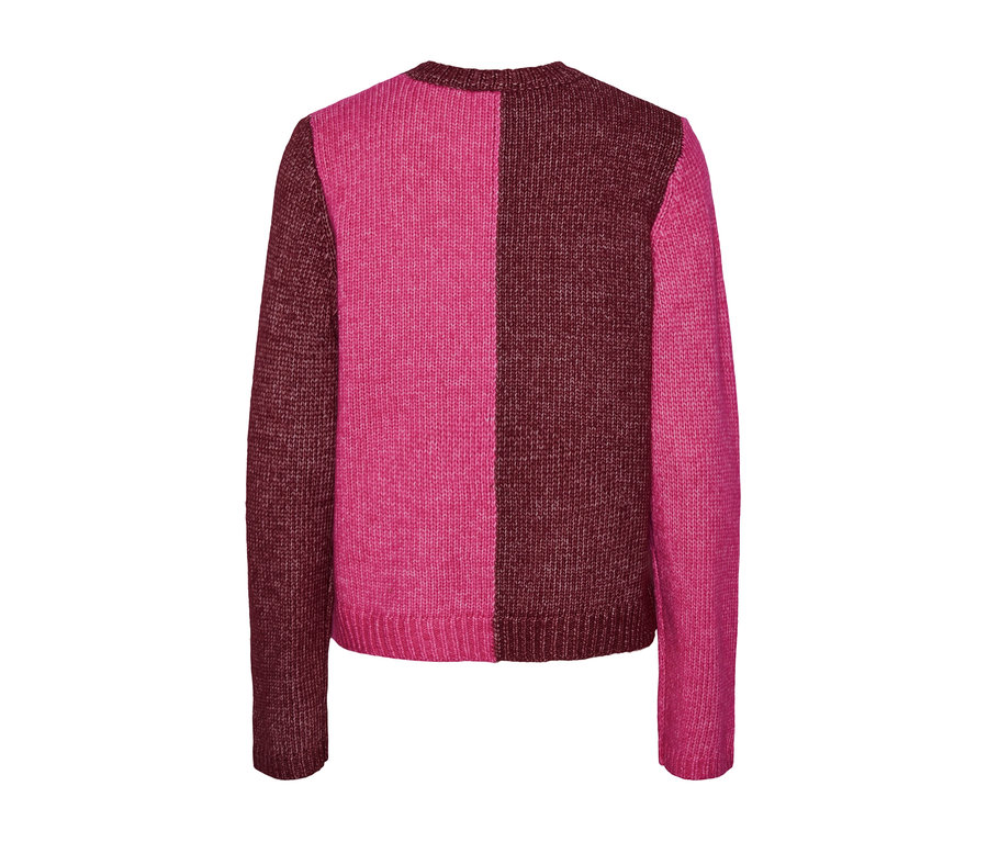 Dwukolorowy sweter o grubym splocie.
