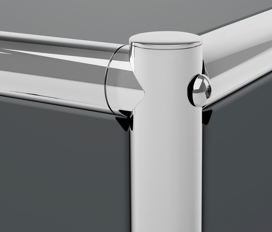 Szczegół rogu szarego metalowego regału CN3.