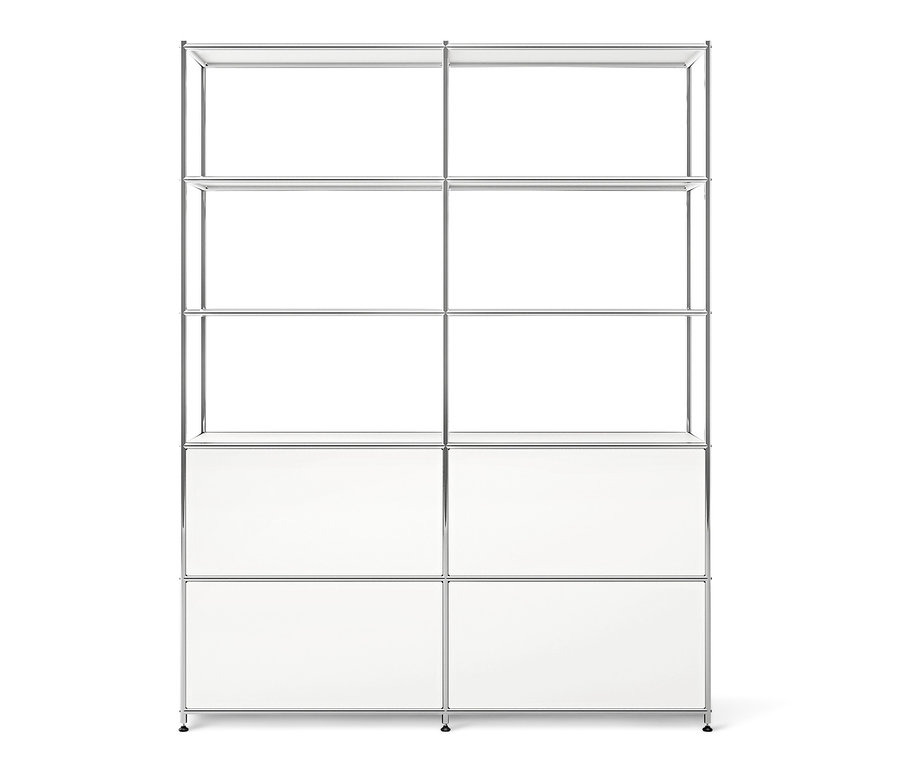 Wysoki metalowy regał »CN3« z 4 przegródkami z klapami, biały.