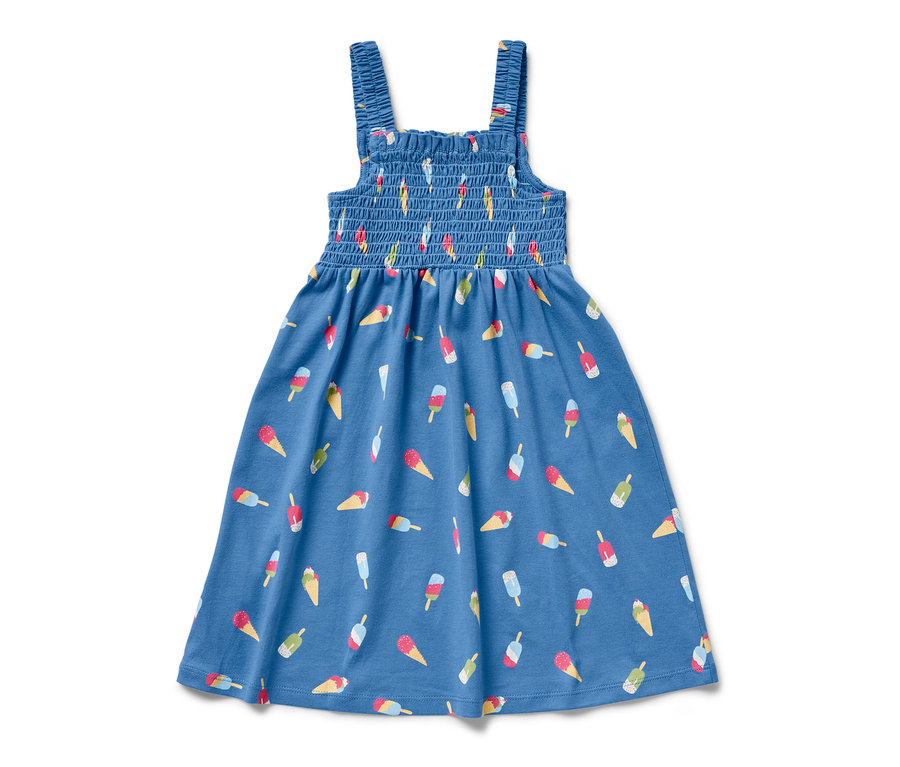 Niebieska sukienka na ramiączkach we wzór lodów