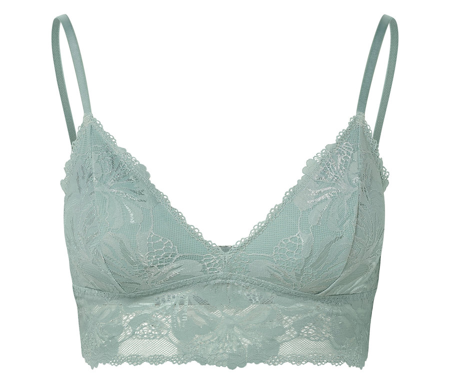 Jasnoniebieski biustonosz koronkowy na ramiączkach.