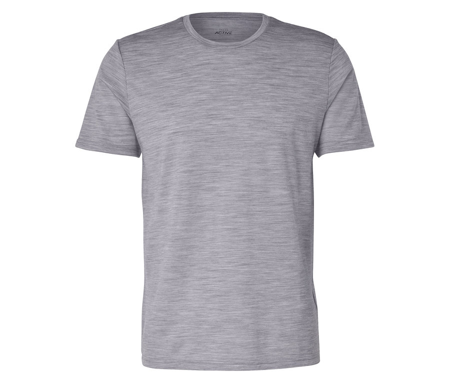 Szara melanżowa koszulka z krótkim rękawem.